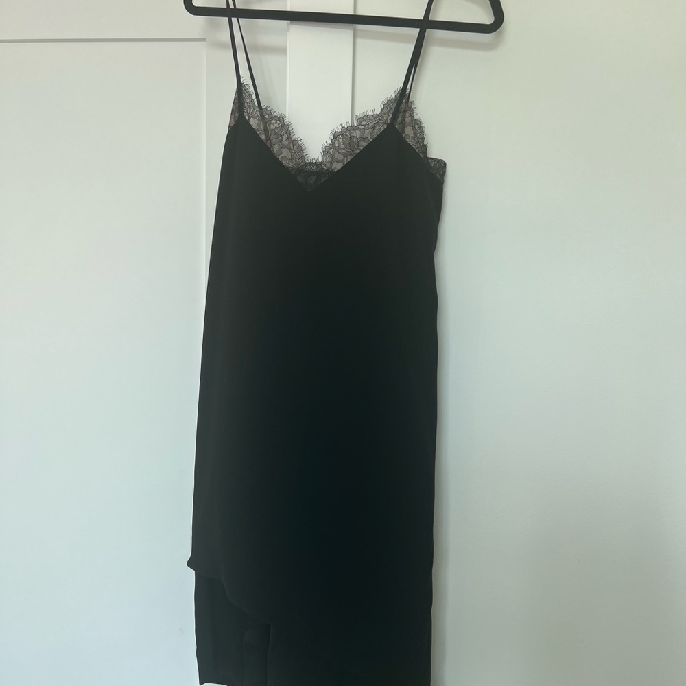BCBG Lace Black Midi Dress with Asymmetric Hemline